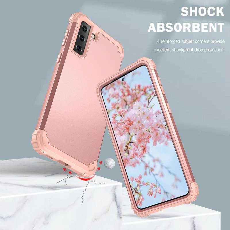 For Samsung Galaxy S21 5G 3 in 1 Shockproof PC + Silicone Protective Case(Rose Gold)
