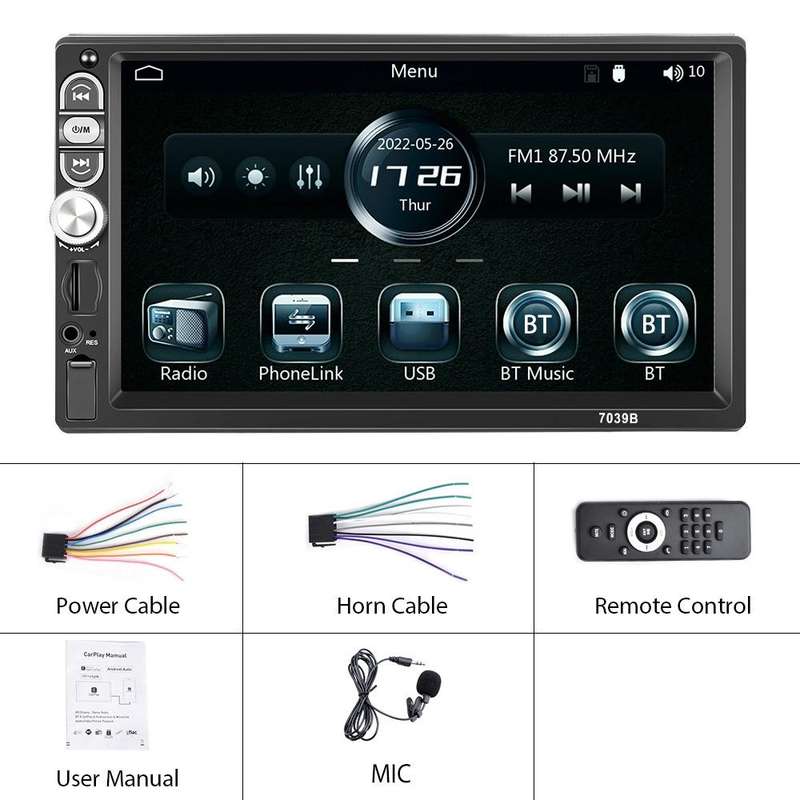 A3061 7 Inches MP5 Bluetooth Player Universal Wired CarPlay Reversing Image Integrated, Style: St...