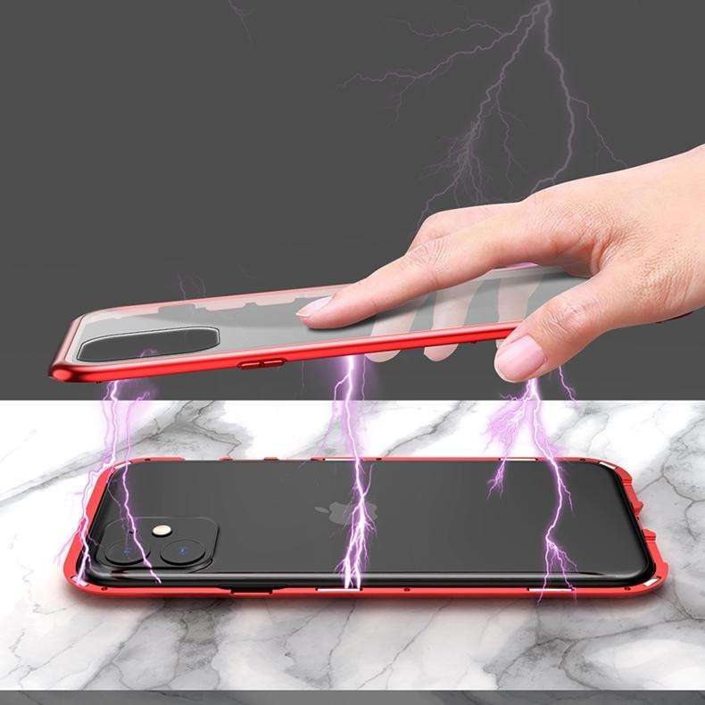 For iPhone 11 Ultra Slim Double Sides Magnetic Adsorption Angular Frame Tempered Glass Magnet Fli...
