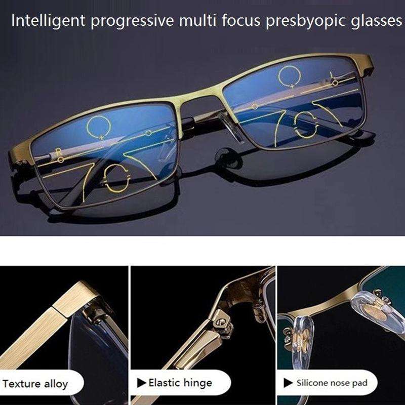 Progressive Multifocal Presbyopic Glasses Anti-blue Light Mobile Phone Glasses, Degree: +200(Gold)