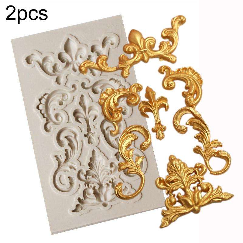 2 PCS Border Silicone Mold Fondant Mold Cake Decorating Tools Chocolate Mold(Grey)