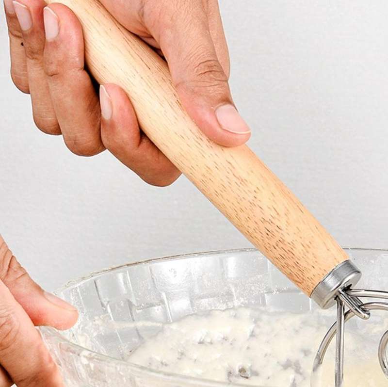 2 PCS 13 Inch Oak Handle Flour Mixer Dough Stainless Steel Mixing Rod Coil Whisk Double Circle Ag...