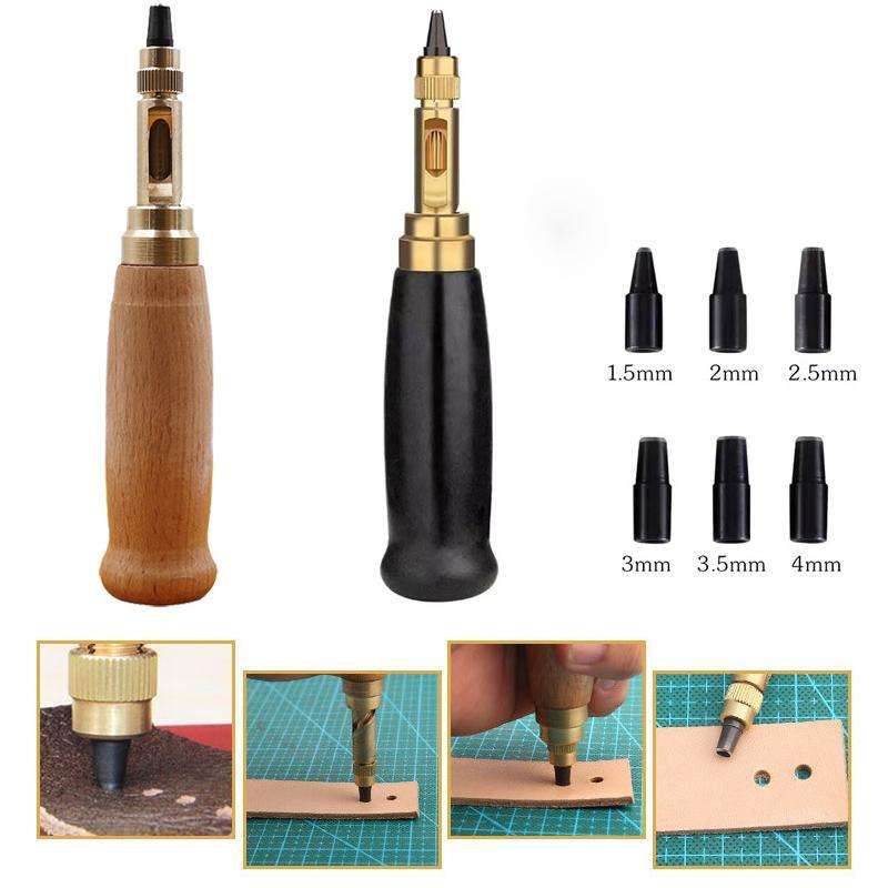 6 In 1 Automatic Belt Punch Punching Multi-scalp Anechoic Belt Punch(Wood Color)
