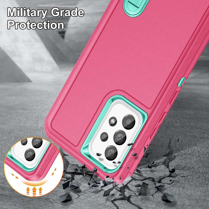 For Samsung Galaxy A53 3 in 1 Rugged Holder Phone Case(Pink + Blue)
