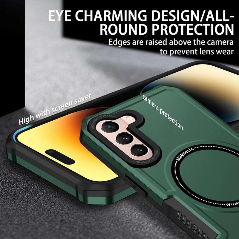 For Samsung Galaxy S21 5G MagSafe Shockproof Armor Phone Case(Dark Green)