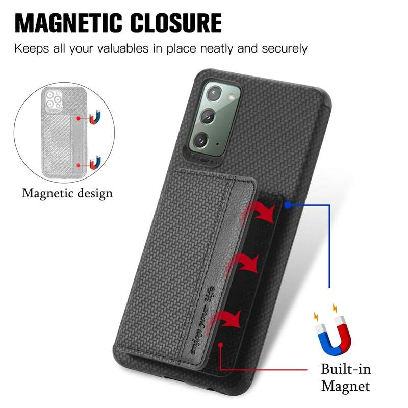 For Samsung Galaxy A71 5G Carbon Fiber Magnetic Card Bag TPU+PU Shockproof Back Cover Case with H...