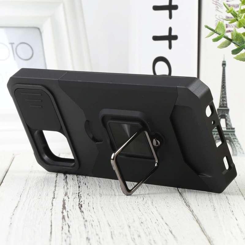For Samsung Galaxy A03 Sliding Camera Cover Design PC + TPU Shockproof Phone Case(Black)