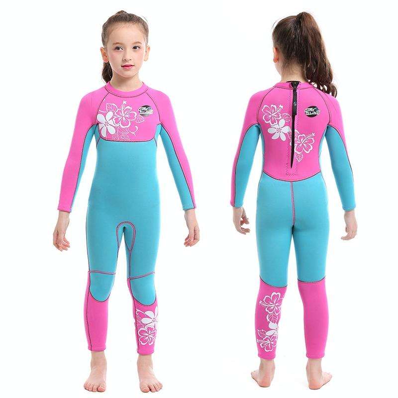 SLINX 1903 Kids Full Body Long Sleeve Thermal Wetsuit, Size: XXL(Pink Blue)
