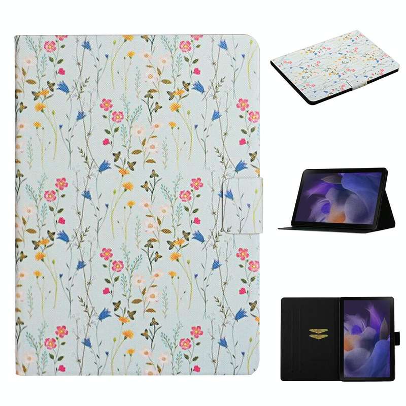 For Samsung Galaxy Tab A9 Flower Pattern Horizontal Flip PU Tablet Case with Sleep / Wake-up Func...