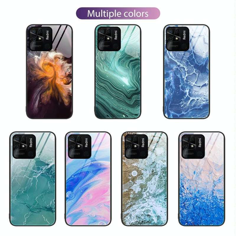 For Xiaomi Redmi 10C Marble Pattern Glass Protective Phone Case(Pink)