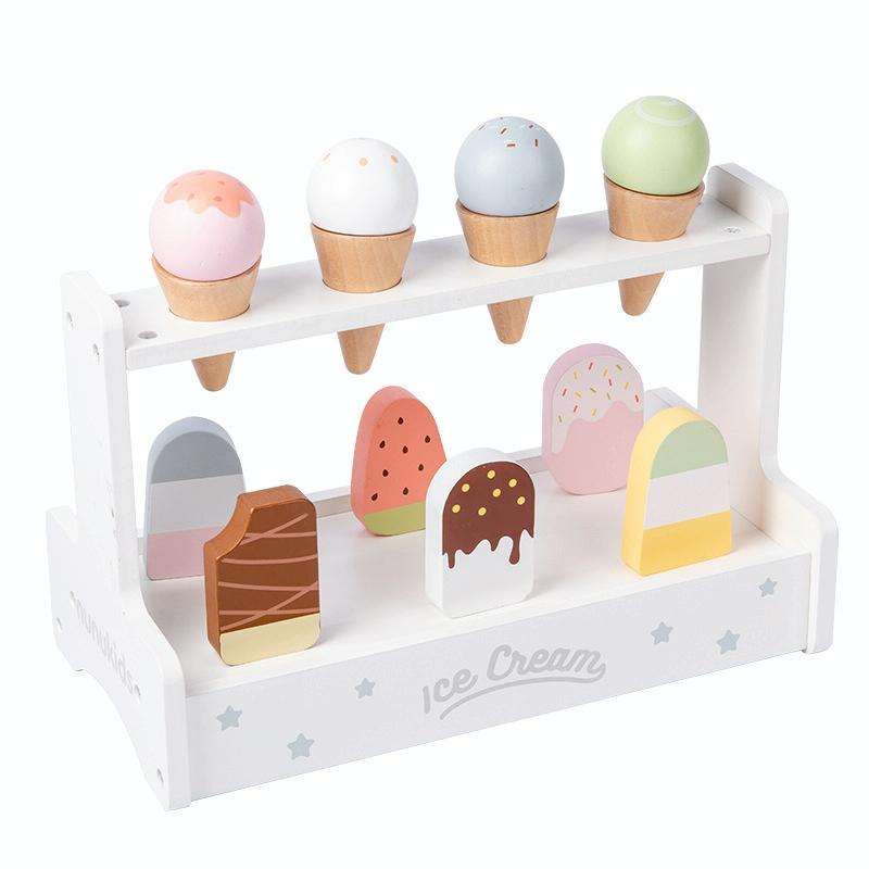 NUNUKIDS Wooden Simulation Ice Cream Toy Set Children Pretend Play Toy Building Blocks