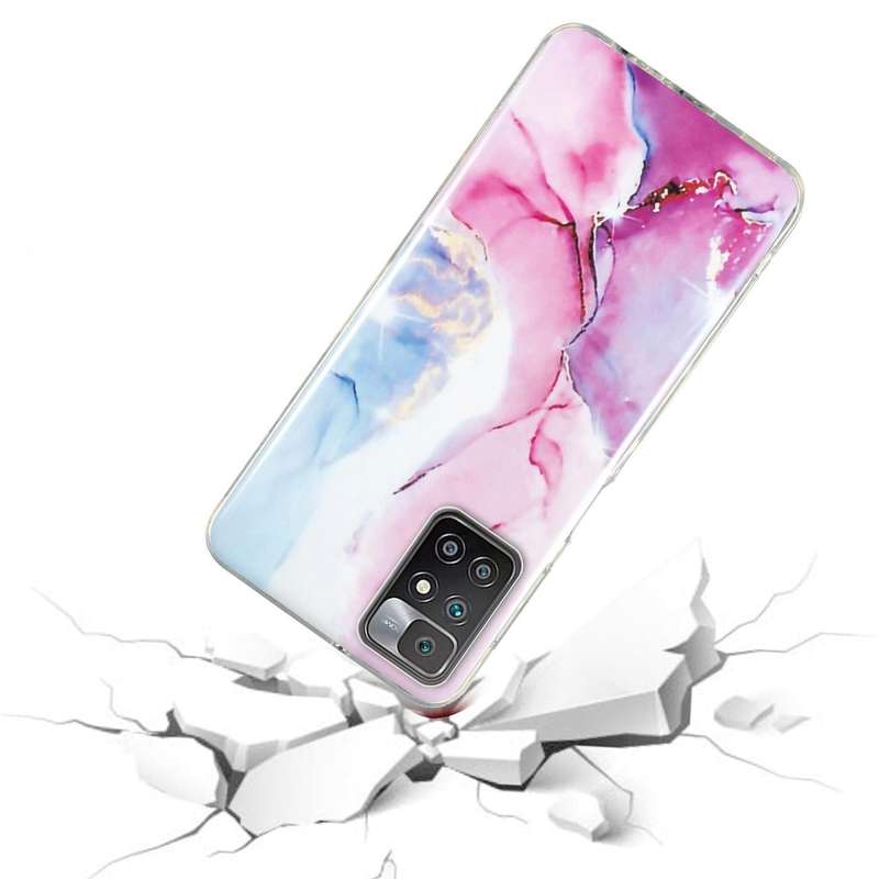 For Xiaomi Redmi 10 IMD Marble Pattern TPU Phone Case(Pink Blue)