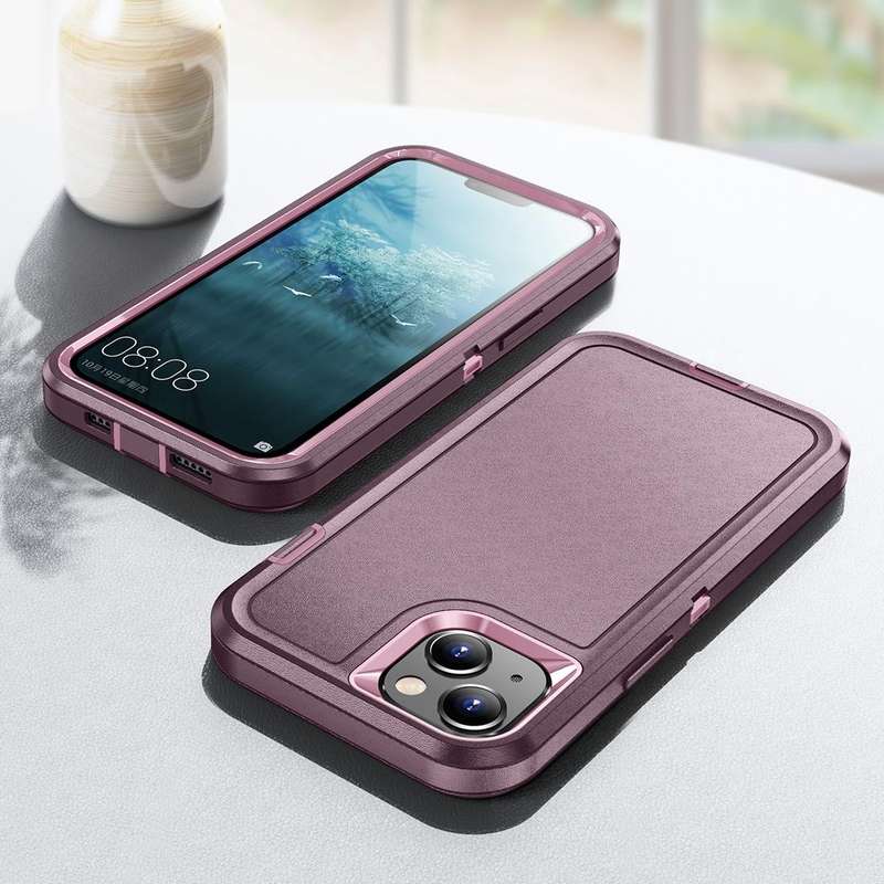For iPhone 15 Life Waterproof Rugged Phone Case(Purple + Pink)