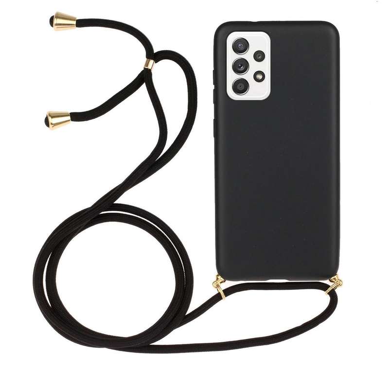 For Samsung Galaxy A23 Wheat Straw Material + TPU Phone Case with Lanyard(Black)