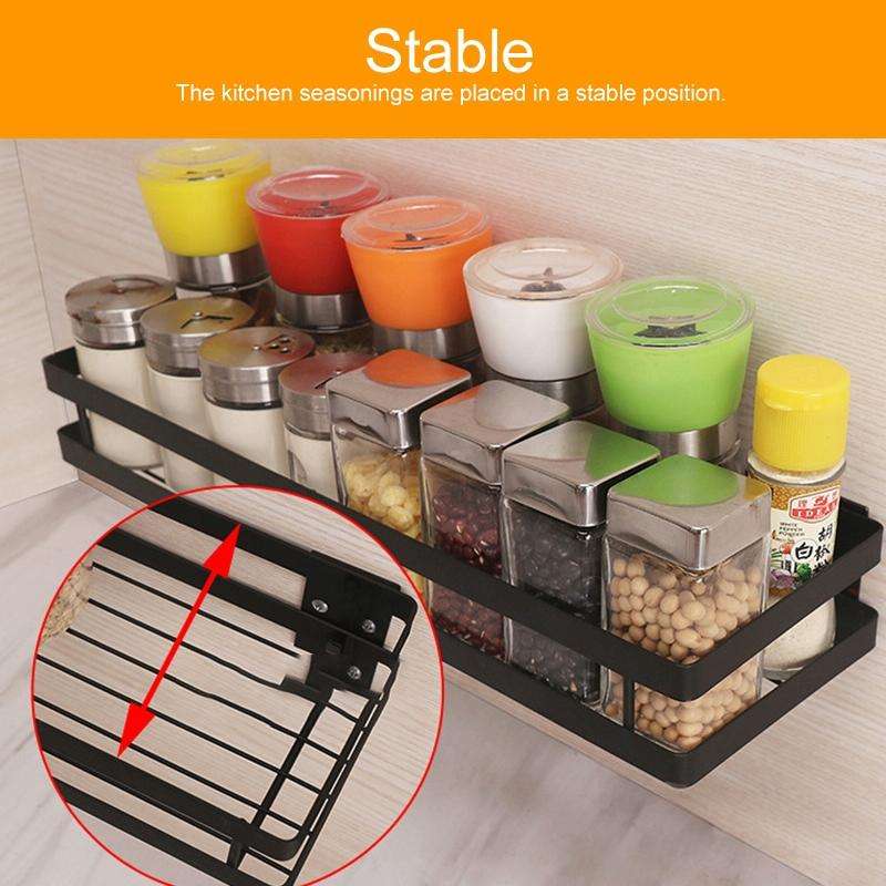 25cm Kitchen Punch-free Wall Mount Seasoning Storage Rack (Black)