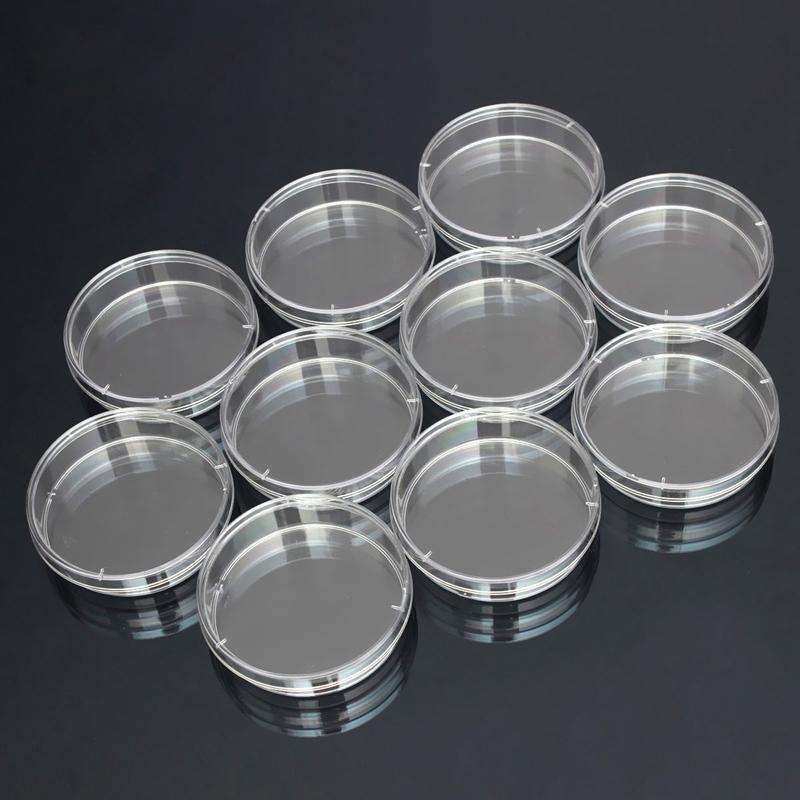 10 PCS Polystyrene Sterile Petri Dishes Bacteria Dish Laboratory Biological Scientific Lab Suppli...