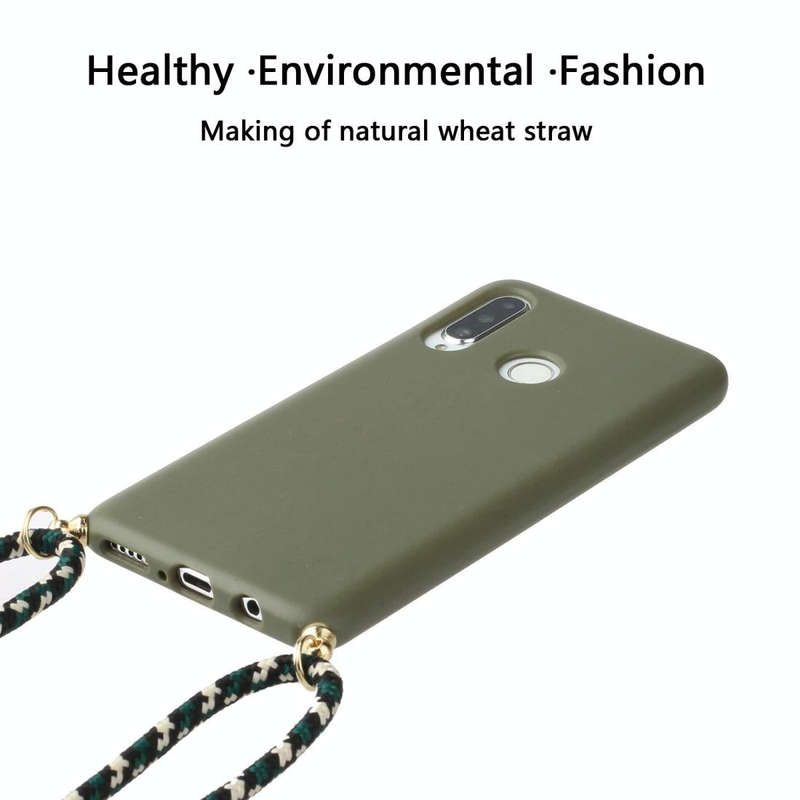 For Huawei P30 Lite Wheat Straw Material + TPU Protective Case with Lanyard(Army Green)