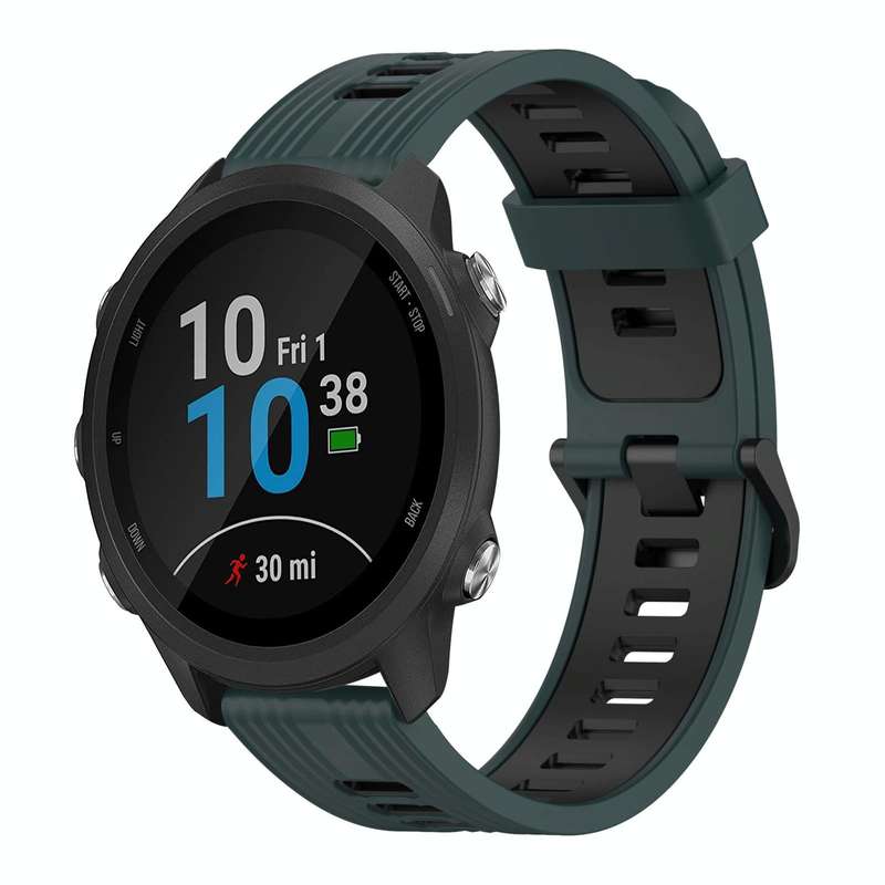 For Garmin Forerunner 245 Music 20mm Vertical Pattern Two-Color Silicone Watch Band(Olive Green +...