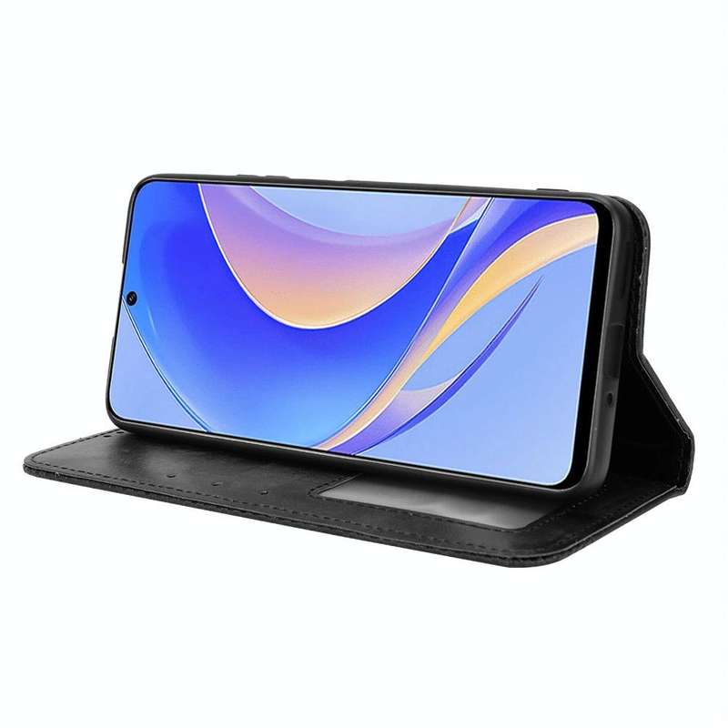 For Huawei nova Y90 Magnetic Buckle Retro Texture Leather Phone Case(Black)