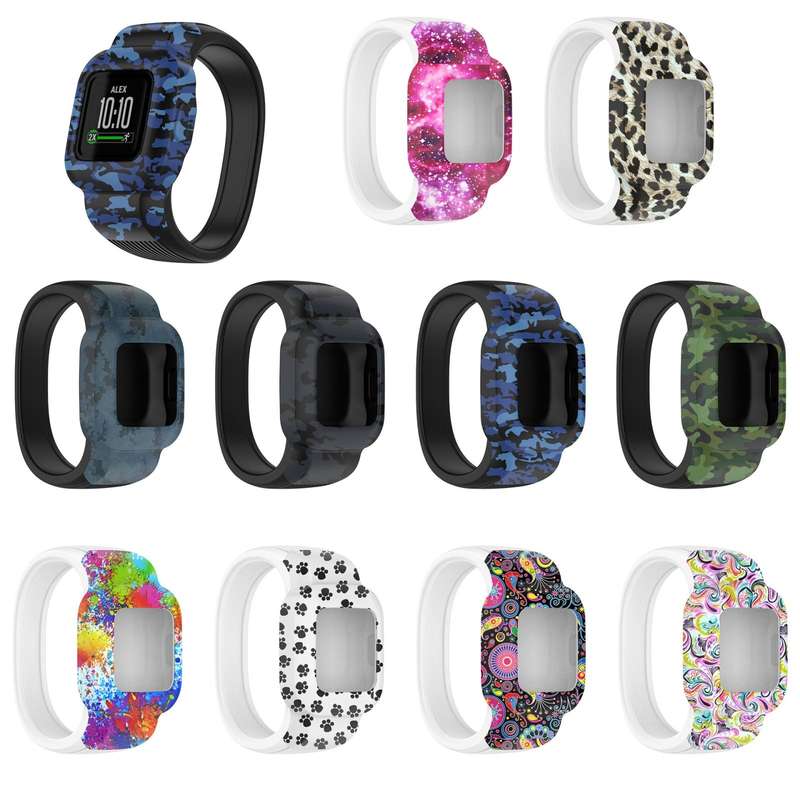 For Garmin Vivofit JR3 No Buckle Silicone Printing Watch Band, Size:S(Camouflage Blue)
