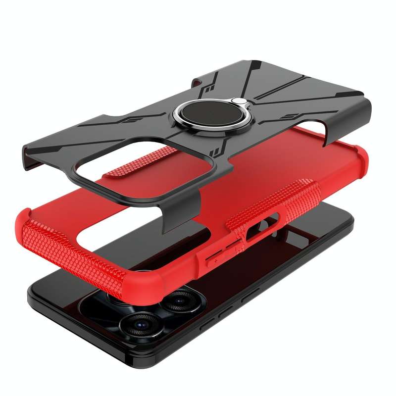 For Tecno Spark 10C Armor Bear Shockproof PC + TPU Phone Case with Ring(Red)