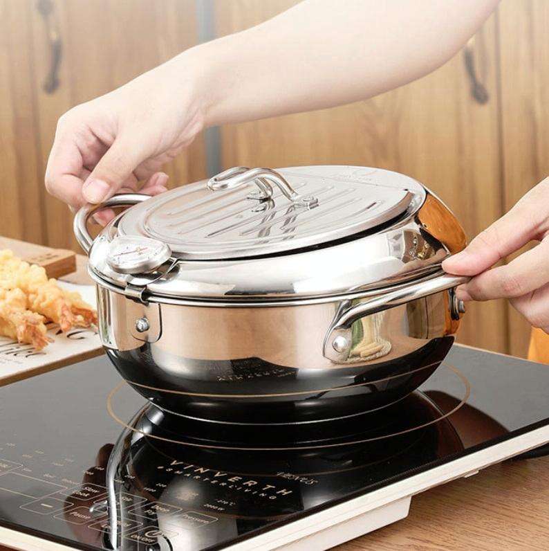 201 Stainless Steel Fryer Pot Household Temperature-controlled Multifunctional Thickening Pot, Si...