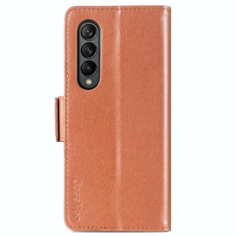 For Samsung Galaxy Z Fold4 5G Litchi Pattern Folding Phone Case with Pen & Card Slots (Brown)