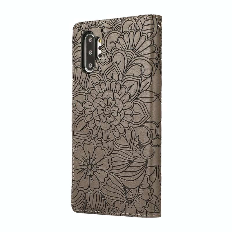 For Samsung Galaxy Note10+ Skin Feel Embossed Sunflower Horizontal Flip Leather Case with Holder ...