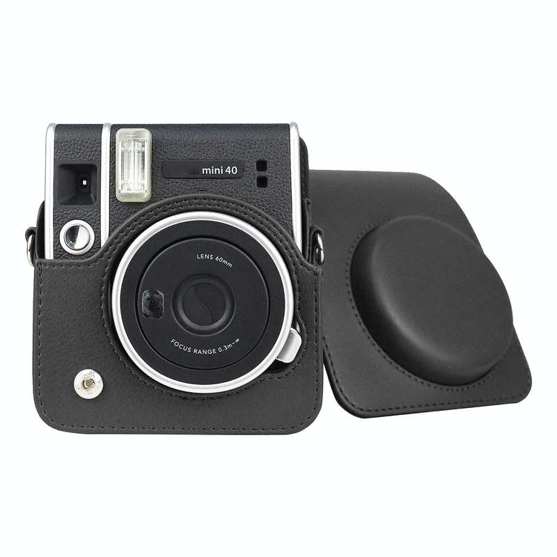 Full Body Camera Retro PU Leather Case Bag with Strap for FUJIFILM instax mini 40 (Black)