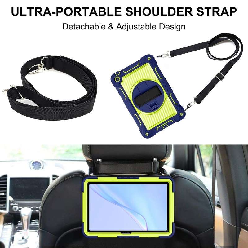 For Huawei MatePad SE 10.4 360 Degree Rotation PC Contrast Silicone Tablet Case(Navy Blue + Yello...