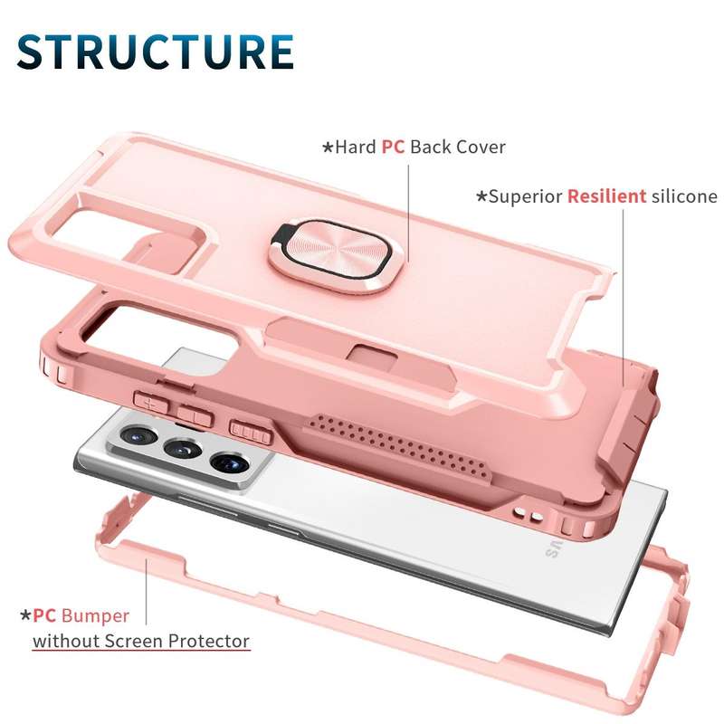 For Samsung Galaxy Note20 Ultra 3 in 1 PC + TPU Phone Case with Ring Holder(Pink)