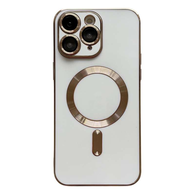 For iPhone 11 Pro Max Magsafe Plating TPU Phone Case with Lens Film(White)