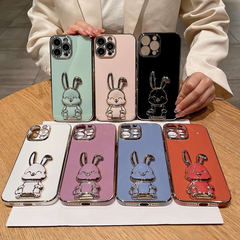 For iPhone XS Max Plating Rabbit Holder Phone Case(Black)