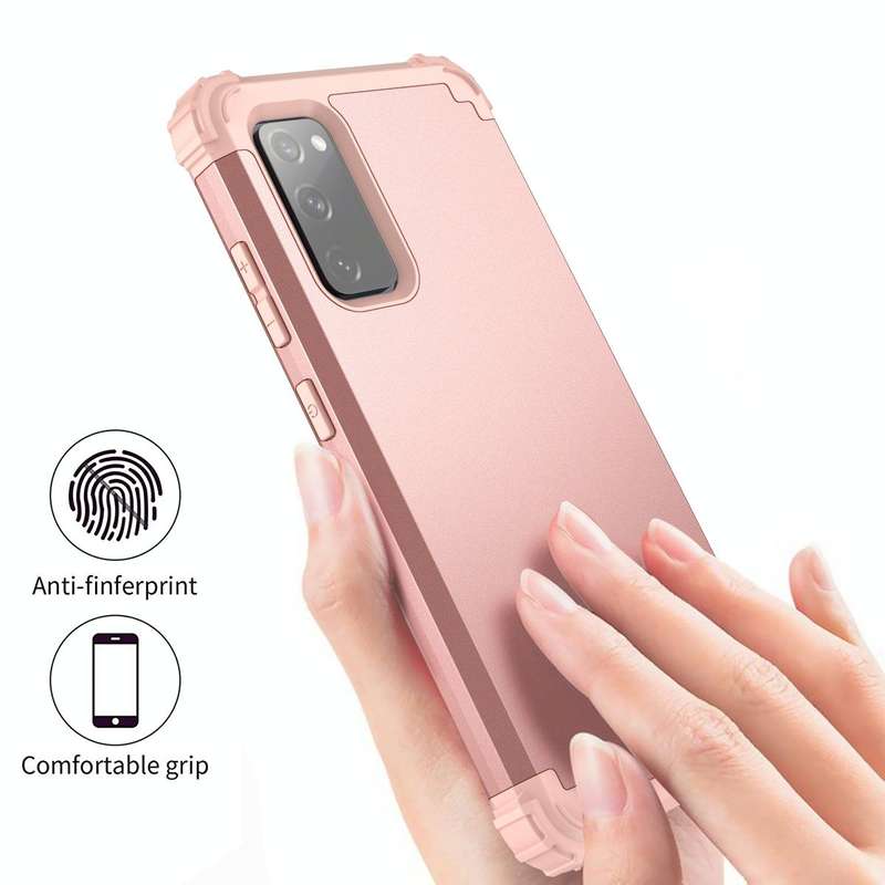 For Samsung Galaxy S20 FE 3 in 1 Shockproof PC + Silicone Protective Case(Rose Gold)