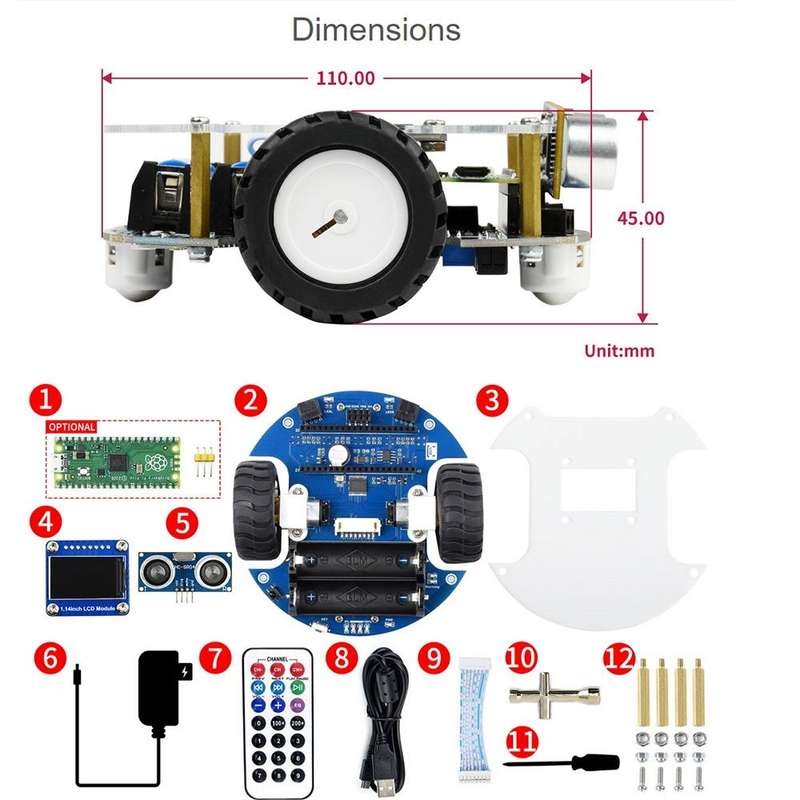 Waveshare PicoGo Mobile Robot, Based on Raspberry Pi Pico, Self Driving, Remote Control(EU Plug)