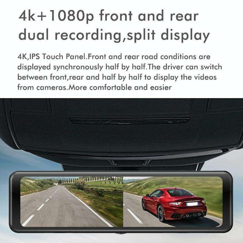 Anytek Q8 4K HD Large Screen Car Recorder Double Record Reversing Image Rear View Mirror Night Vi...