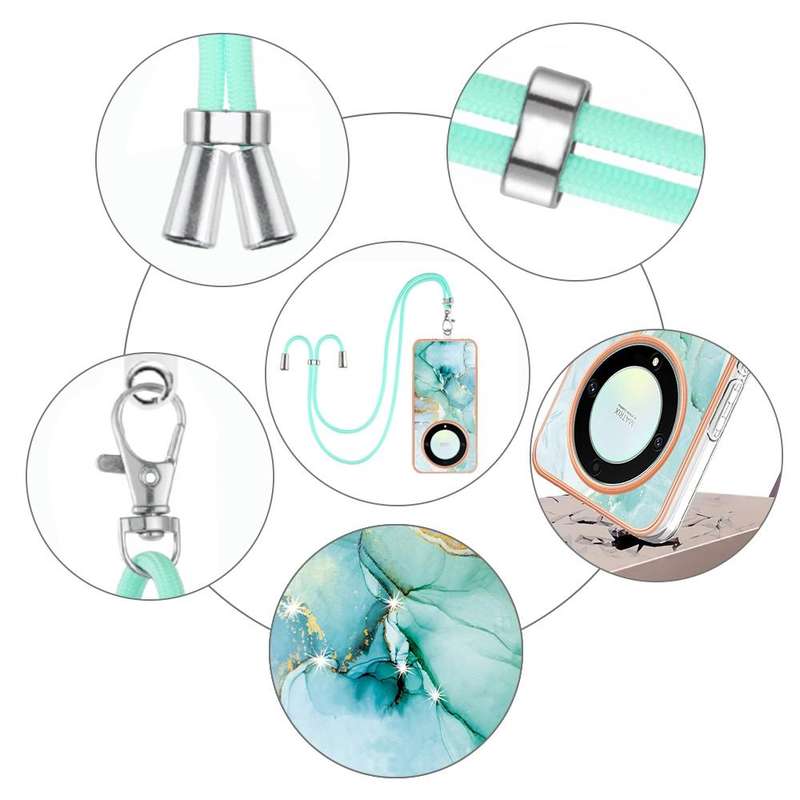 For Honor X9a/Magic5 Lite Electroplating Marble Dual-side IMD Phone Case with Lanyard(Green 003)