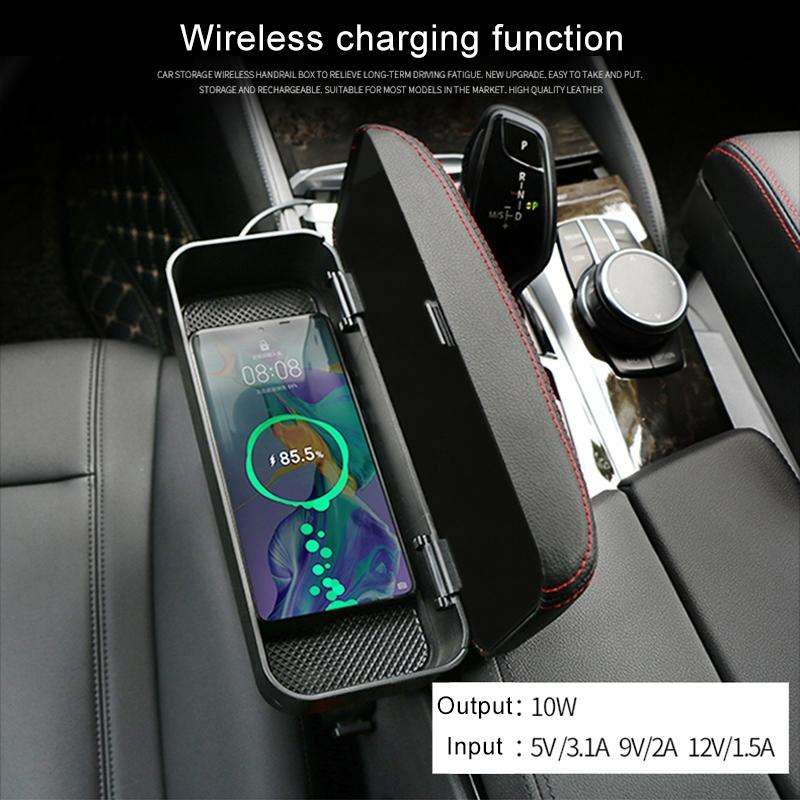 Universal Car Wireless Qi Standard Charger PU Leather Wrapped Armrest Box Cushion Car Armrest Box...