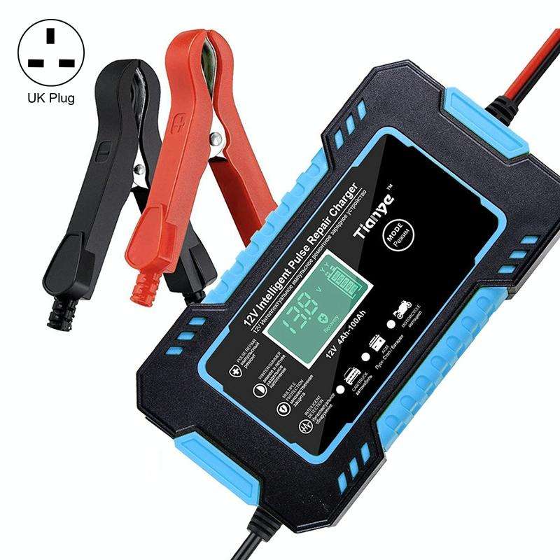 Motorcycle / Car Battery Smart Charger with LCD Creen, Plug Type:UK Plug(Blue)
