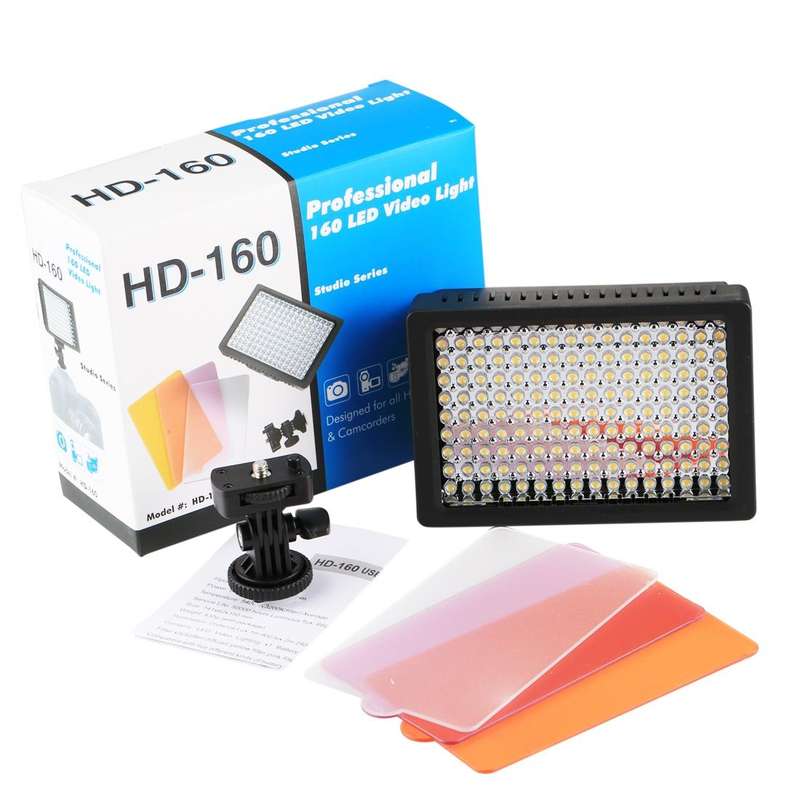 HD-160 White Light LED Video Light on-Camera Photography Lighting Fill Light for Canon, Nikon, DS...