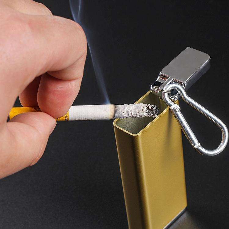 Portable Cigarette Case Portable With Lid Sealed Ashtray, Color: Gold