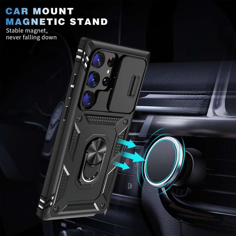 For Samsung Galaxy S24 Ultra 5G Sliding Camshield TPU + PC Phone Case with Holder(Black)