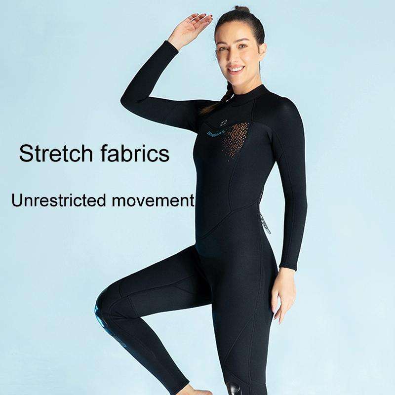 DIVE & SAIL 3mm Ladies Warm Thickened One-Piece Long Sleeve Wetsuit Winter Swimming Gear, Size: L...