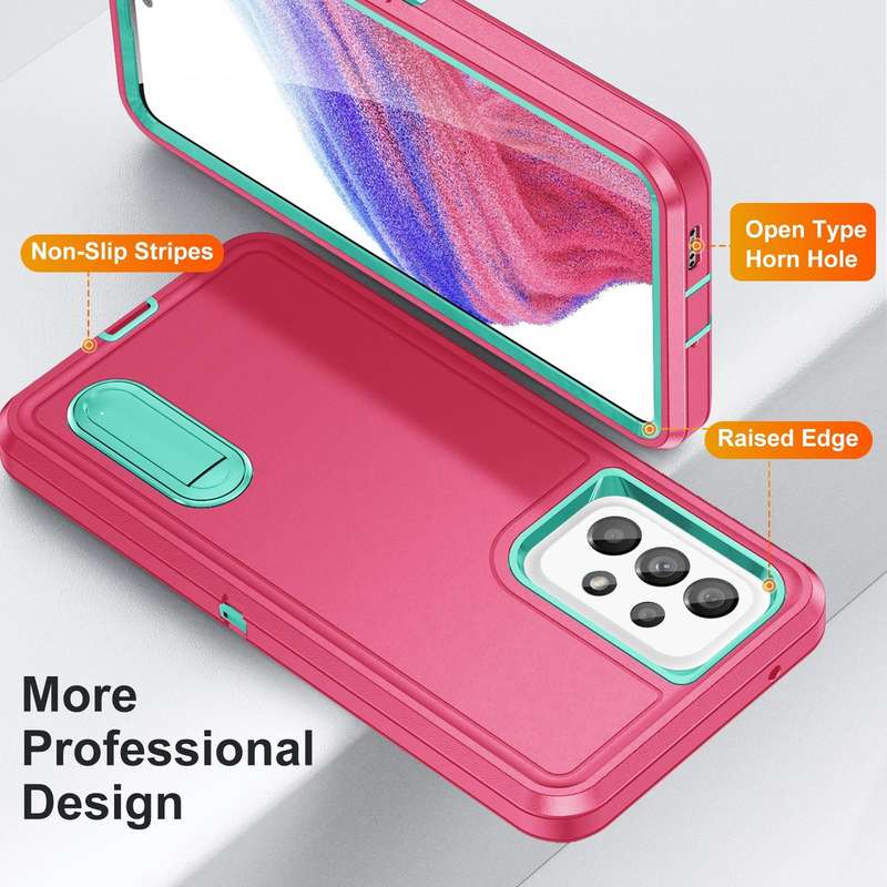 For Samsung Galaxy A53 3 in 1 Rugged Holder Phone Case(Pink + Blue)