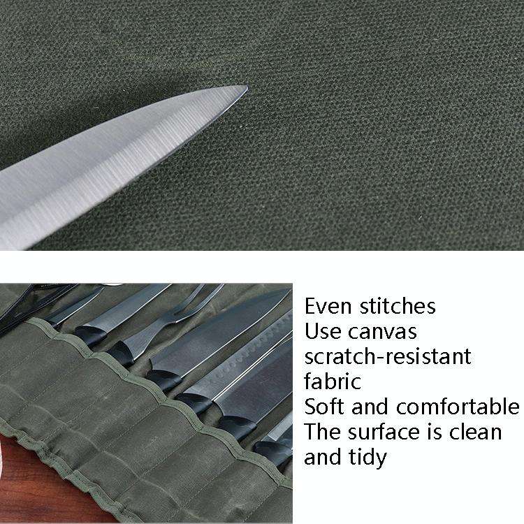 Oil Wax Canvas Roll Chef Knife Storage Bag(Army Green)