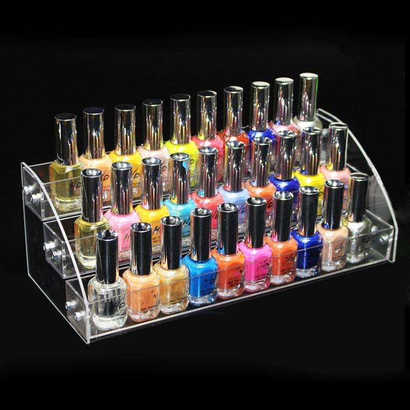 2 Layers Acrylic Nail Polish Display Rack Transparent Ladder Stand Cosmetic Essential Oil Bottle ...