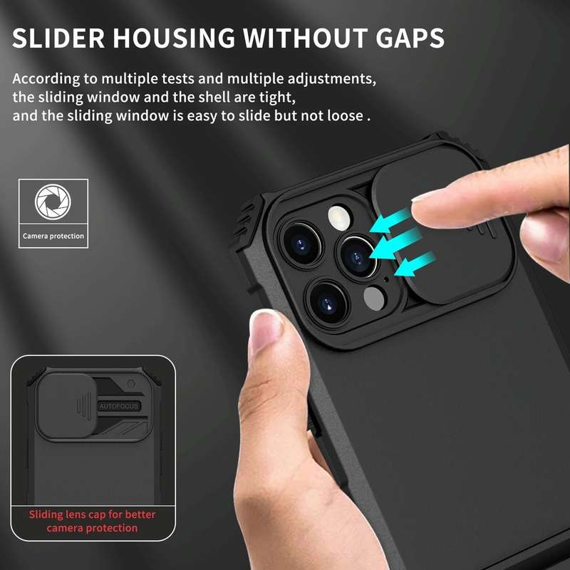 For iPhone 15 Pro Max Stereoscopic Holder Sliding Camshield Phone Case(Black)