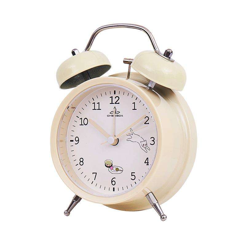 Student Cute Style Bell Alarm Clock Bedside Mute Clock With Light Specification Y36 4 Inch (Beige)