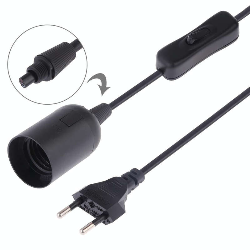 E27 Wire Cap Switch Lamp Holder Chandelier Power Socket with 1.5m Extension Cable, EU Plug(Black)