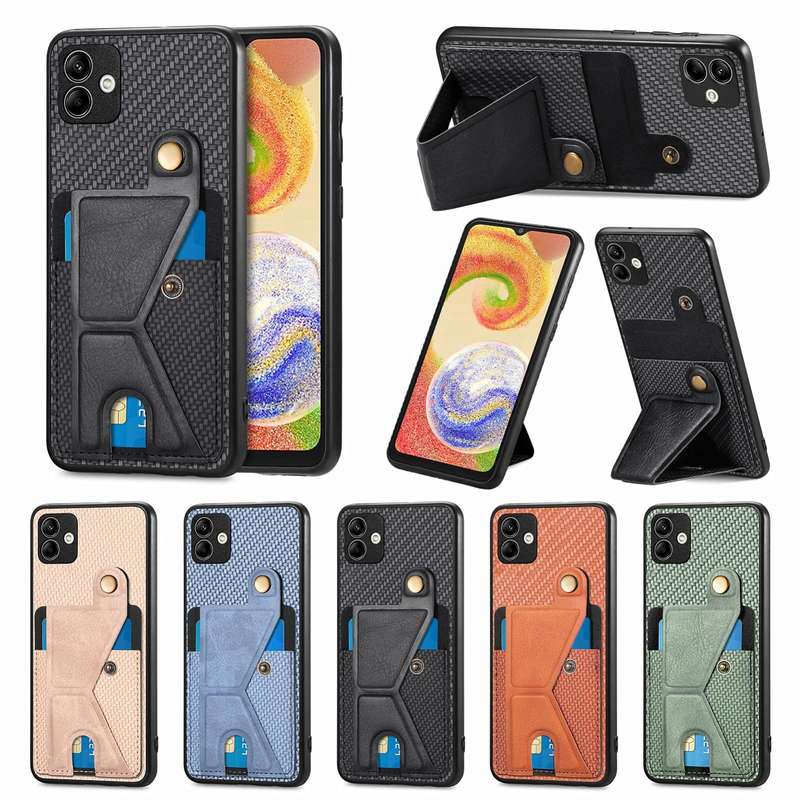 For Samsung Galaxy A04 4G Carbon Fiber Wallet Flip Card K-shaped Holder Phone Case(Khaki)